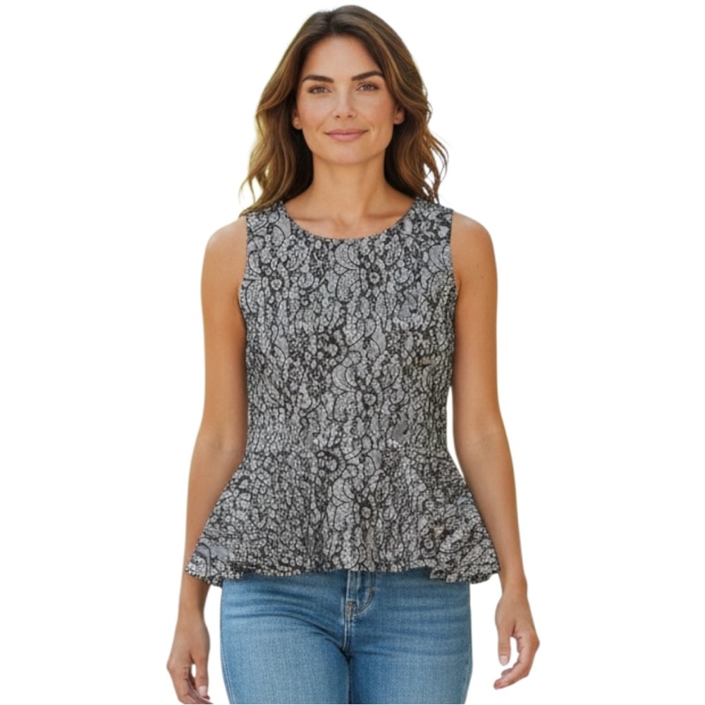 Elle Monochrome Lace Pattern Peplum Blouse